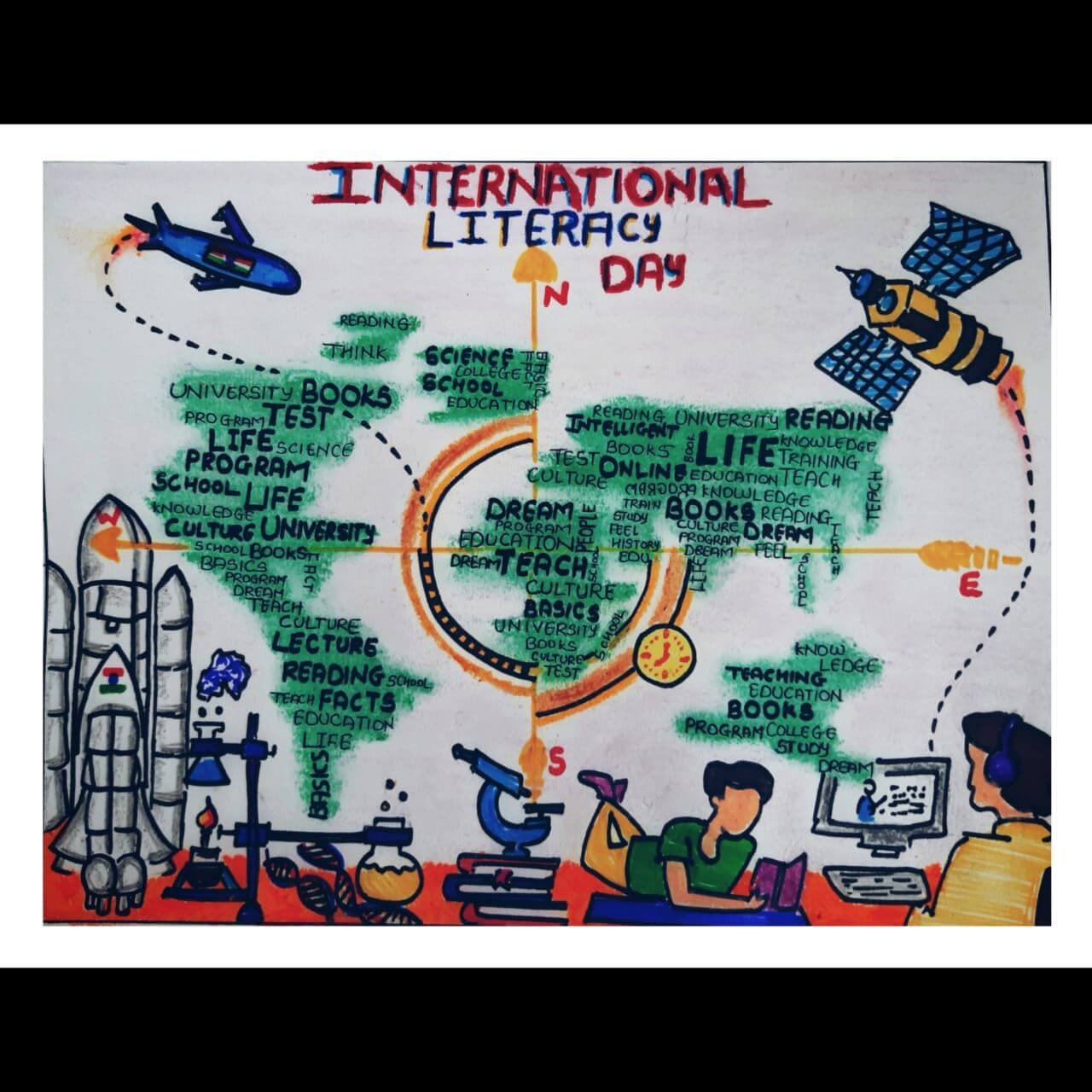International Literacy Day Poster Drawing,Sept-8th| How to draw Biswa Saksharta  Diwas - YouTube